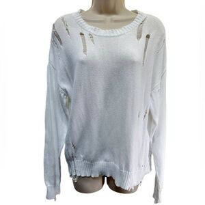 27 MILES Almira Distressed Sweater in white